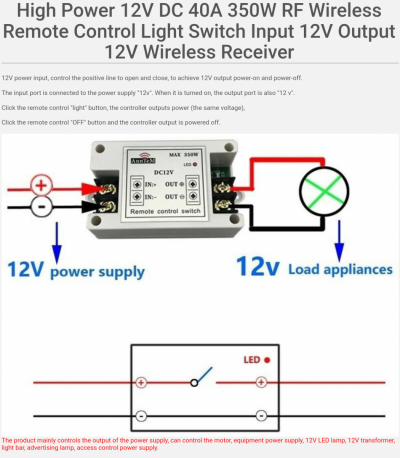 12v Wireless Remote Control On/Off LED Light Switch