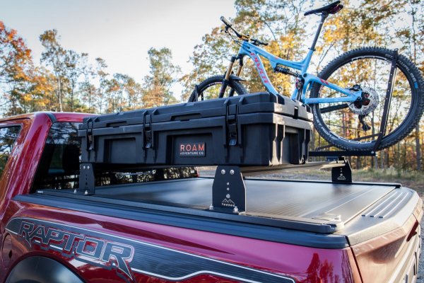 Tonneau Cover With Crossbars, Roam Adventure Box, And 1UpUSA Roof Rack ...