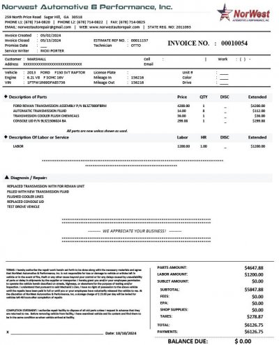 2013 transmisson invoice 051324.JPG